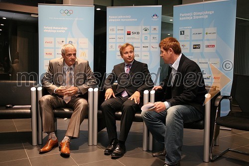 Jani Dvoršak, pomočnik vodje slovenske olimpijske delegacije, Peter Kukovica, predsednik Atletske zveze Slovenije in Boris Ličof, novinar