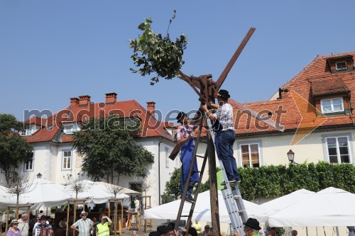 Postavljanje klopotca pred Hišo Stare trte