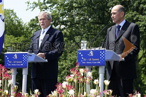 George W. Bush, predsednik ZDA in Janez Janša, predsednik Vlade RS in predsednik Evropskega sveta 