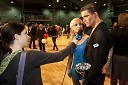 Novinarka TV Slovenija in Jagoda Štrukelj ter Jurij Batagelj, državna prvaka v latinskoameriških plesih v sezoni 2008/09 v članski konkurenci