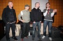 Tomi Meglič, pevec, Primož Benko, kitarist, Tomaž Okroglič - Rous, klaviaturist in Sebastijan Matul, moderator Radia Center