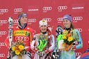 Maria Riesch, smučarka (Nemčija), tretjeuvrščena na slalomu za 46. Zlato lisico, Kathrin Zettel, smučarka (Avstrija) in zmagovalka slaloma za 46. Zlato lisico ter Tina Maze, smučarka (Slovenija), drugouvrščena na slalomu za 46. Zlato lisico