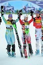 Tina Maze, smučarka (Slovenija), drugouvrščena na slalomu za 46. Zlato lisico, Kathrin Zettel, smučarka (Avstrija) in zmagovalka slaloma za 46. Zlato lisico ter Maria Riesch, smučarka (Nemčija), tretjeuvrščena na slalomu za 46. Zlato lisico