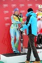 Tina Maze, smučarka (Slovenija), drugouvrščena na slalomu za 46. Zlato lisico in Matjaž Kovačič, predsednik uprave Nove KBM