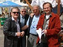 Edvin Fliser, pevec, Danilo Marič, soorganizator in oblikovalec, Drago Sodja Čupi, organizator prireditve in Jure Ivanušič, igralec in glasbenik