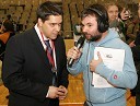Sašo Filipovski, košarkarski trener in Aleš Smrekar, novinar radia Val 202