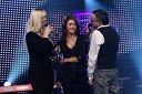 Nana Zeneli, voditeljica programa, Sandra Auer, pevka in Mišo Kontrec, član skupine Langa