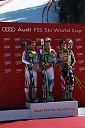 Alexis Pinturault, smučar (Francija), Carlo Janka, smučar (Švica) in zmagovalec veleslaloma ter Ted Ligety (USA)