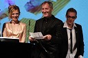 Katarina Čas, voditeljica prireditve, Dragan Arrigler in Miha Bevc, predsednik žirije 20. SOF (Slovenski oglaševalski festival)