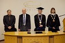 Prof. dr. Marko Robnik, predstojnik CAMTP, prof. dr. Siegfried Großmann, prejemnik naziva častni doktor, prof. dr. Danijel Rebolj, rektor Univerze v Mariboru in prof. dr. Nataša Vaupotič, dekanica Fakultete za naravoslovje in matematiko