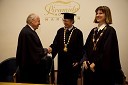 Prof. dr. Siegfried Großmann, prejemnik naziva častni doktor, prof. dr. Danijel Rebolj, rektor Univerze v Mariboru in prof. dr. Nataša Vaupotič, dekanica Fakultete za naravoslovje in matematiko