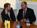 Andrej Okreša, novinar Radia City in Janez Janša, predsednik Vlade Republike Slovenije