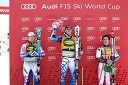 		
 	Alexis Pinturault, FRA, 2. mesto, Ted Ligety, ZDA, zmagovalec veleslaloma in Marcel Hirscher, AUS, 3. mesto