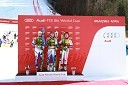 		
 	 Alexis Pinturault, FRA, 2. mesto, Ted Ligety, ZDA, zmagovalec veleslaloma in Marcel Hirscher, AUS, 3. mesto