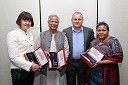 Prof. dr. Lučka Kajfež Bogataj, Nobelova nagrajenka, prof. Muhammad Yunus, Nobelov nagrajenec, Franc Kangler, župan MOM in dr. Rigoberta Menchú Tum, Nobelova nagrajenka