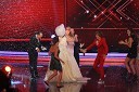 Vid Valič in Peter Poles, voditelja, Damjan Damjanovič, član žirije,  Demetra Malalan, zmagovalka šova X factor, Jadranka Juras, članica žirije, Matija Jahn in njegovo dekle