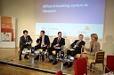 Izr. prof. dr. Marko Košak, predstojnik katedre za denar in finance, Ekonomska fakulteta Univerza v Ljubljani, dr. Dejan Krušec, državni sekretar, Ministrstvo za finance Republike Slovenije, Janko Medja, predsednik uprave NLB d.d., Mark Batten, Partner PWC, Nevenka Črešnar Pergar, direktorica NP Consulting