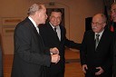 Lojze Gostiša, avtor razstave, Zoran Jankovič, župan Ljubljane in dr. Boštjan Žekš, predsednik SAZU