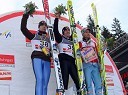 Janne Ahonen, finski smučarski skakalec, Gregor Schlirenzauer, avstrijskih smučarski skakalec in zmagovalec tekme in Björn Einar Romören, norveški smučarski skakalec