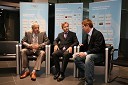 Jani Dvoršak, pomočnik vodje slovenske olimpijske delegacije, Peter Kukovica, predsednik Atletske zveze Slovenije in Boris Ličof, novinar